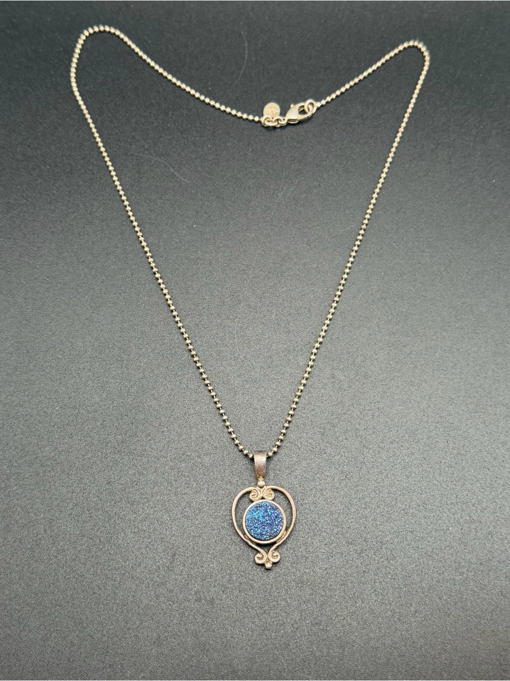 Sajen Blue Druzy Quartz Heart Pendant Necklace #413  18” - Picture 4 of 9